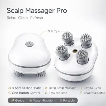 Electric Scalp & Head Massager for Deep Relaxation and Hair Care in White, view 2