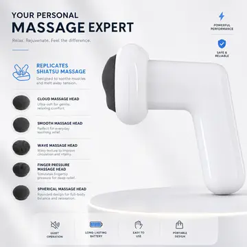 5-in-1 Handheld Shiatsu Body Massager in White, view 2