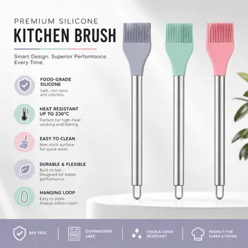 Premium Silicone Basting & Pastry Brush with Stainless Steel Handle in Assorted Set, view 2