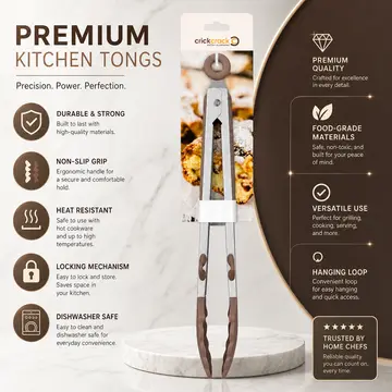 Premium Silicone Kitchen Tongs with Built-In Rest & Locking Mechanism in Taupe, view 2