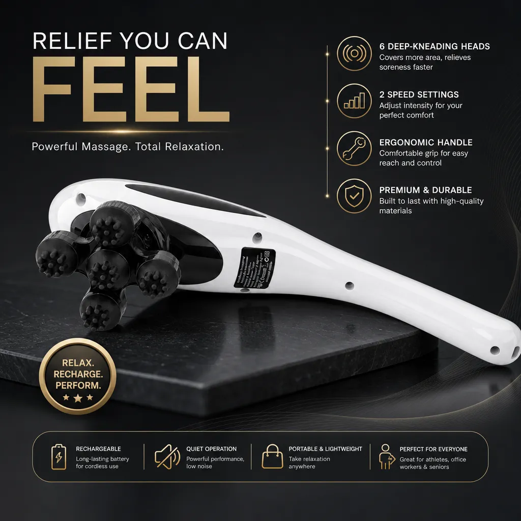 Cordless Handheld Deep Tissue Percussion Massager in White, view 2