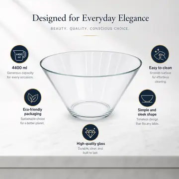 Premium Large Clear Glass Salad & Mixing Bowl - 4400ml in Clear Glass, view 2