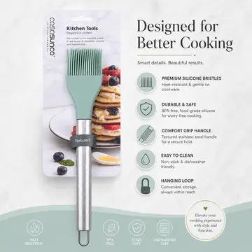 Premium Silicone Basting & Pastry Brush with Stainless Steel Handle in Green, view 2