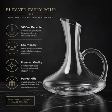 1600ml Premium Glass Wine Decanter with Handle in Clear Glass, view 2