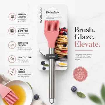 Premium Silicone Basting & Pastry Brush with Stainless Steel Handle in Pink, view 2