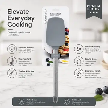 Premium Silicone Spatula with Stainless Steel Handle in Grey, view 2