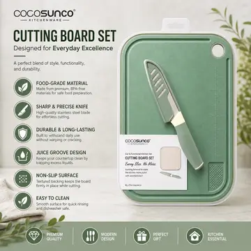 Casa Sunco Eco-Friendly Wheat Straw Cutting Board & Knife Set in Green, view 2