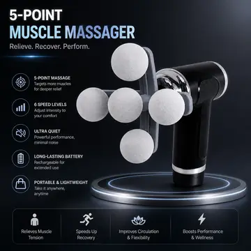 Deep Tissue Percussion Massage Gun with Innovative 5-Ball Attachment in Black, view 2