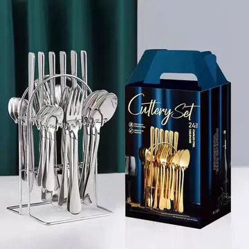 Premium 24-Piece Stainless Steel Cutlery Set with Display Stand in Silver, view 2