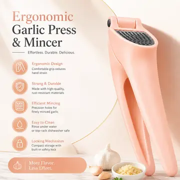 Heavy-Duty Ergonomic Garlic Press & Mincer in Pink, view 2