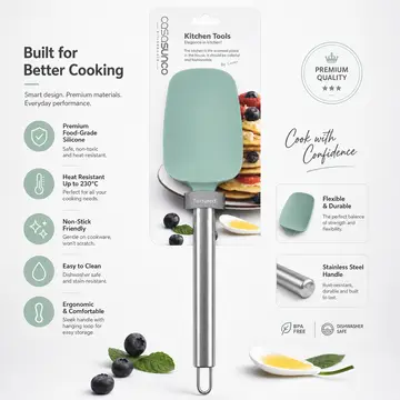 Premium Silicone Spatula with Stainless Steel Handle in Green, view 2