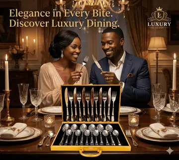 Luxury 24-Piece Stainless Steel Cutlery Set in Golden Gift Case in Gold Case, view 3