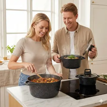 Premium 6-Piece Non-Stick Granite Coated Cookware Pot Set with Lids in Black Granite, view 3