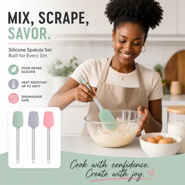 Premium Silicone Spatula with Stainless Steel Handle in Assorted Set, view 3