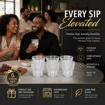 Classic 150ml Glass Tumblers - Set of 6 Wine & Beverage Glasses in Clear Glass, view 3