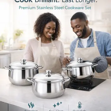 6-Piece Premium Stainless Steel Cookware Pot Set with Lids in Stainless Steel, view 3