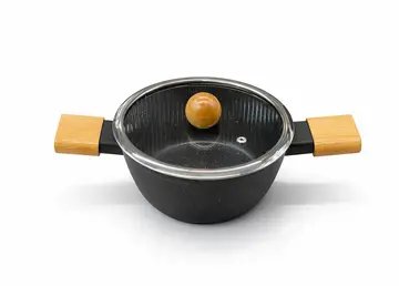 7-Piece Non-Stick Granite Cookware Set with Wooden-Style Handles in Black Granite, view 3