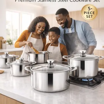 10-Piece Stainless Steel Belly Shape Cookware Pot Set with Glass Lids in Stainless Steel, view 3