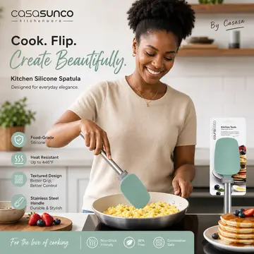 Premium Silicone Spatula with Stainless Steel Handle in Green, view 3