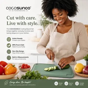 Casa Sunco Eco-Friendly Wheat Straw Cutting Board & Knife Set in Green, view 3