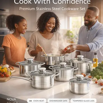 12-Piece Premium Stainless Steel Cookware Set with Glass Lids in Stainless Steel, view 3