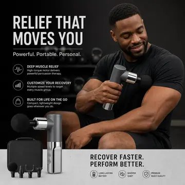Portable Mini Muscle Massage Gun with Interchangeable Heads in Grey, view 3