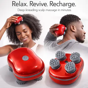 Electric Scalp & Head Massager for Deep Relaxation and Hair Care in Red, view 3