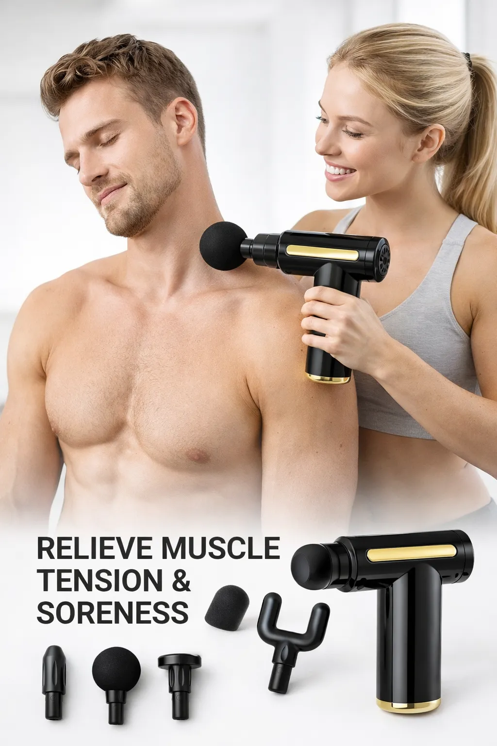 Blueidea BL-720 Rechargeable Deep Tissue Massage Gun in Black, view 3