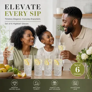6-Piece Premium 380ml Highball Glassware Set in Clear Glass, view 3
