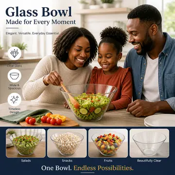 Premium Large Clear Glass Salad & Mixing Bowl - 4400ml in Clear Glass, view 3