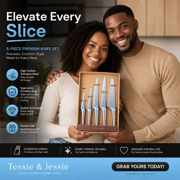 Premium 5-Piece Stainless Steel Kitchen Knife Set in Stainless Steel & Blue, view 3
