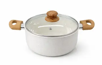 7-Piece White Granite Non-Stick Cookware Set with Wood-Effect Handles in White Granite, view 3