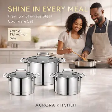 Premium 3-Piece Stainless Steel Casserole Pot Set with Amber Glass Lids in Stainless Steel, view 3