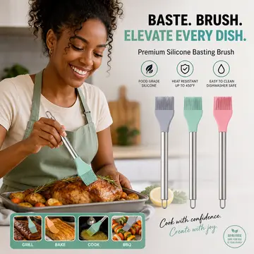 Premium Silicone Basting & Pastry Brush with Stainless Steel Handle in Assorted Set, view 3