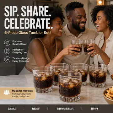 6-Piece Premium 310ml Old Fashioned Tumbler Glassware Set in Clear Glass, view 3