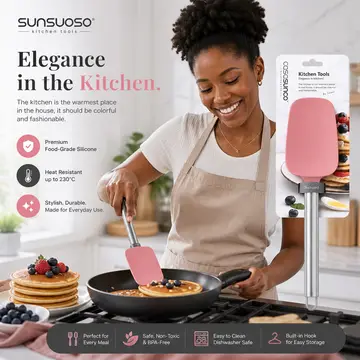 Premium Silicone Spatula with Stainless Steel Handle in Pink, view 3