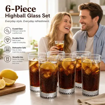 Premium 6-Piece Highball Glassware Set - 400ml in Clear Glass, view 4