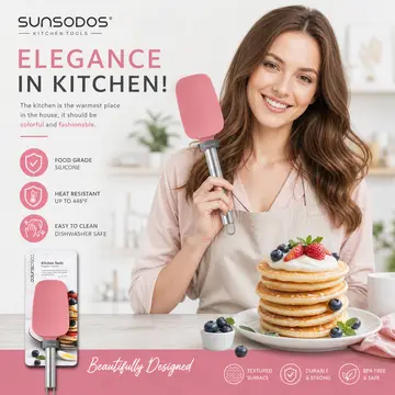 Premium Silicone Spatula with Stainless Steel Handle in Pink, view 4