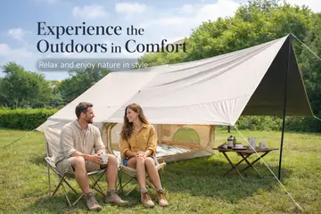Premium Inflatable Glamping Tent with Integrated Canopy & Skylight in Beige, view 4