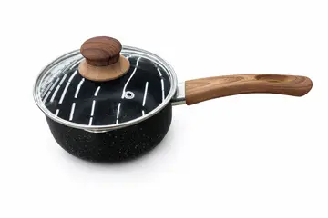 7-Piece White Granite Non-Stick Cookware Set with Wood-Effect Handles in Black Granite, view 4