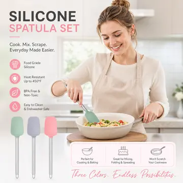 Premium Silicone Spatula with Stainless Steel Handle in Assorted Set, view 4