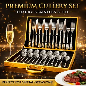 Luxury 24-Piece Stainless Steel Cutlery Set in Golden Gift Case in Gold Case, view 4