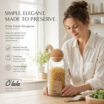 O'lala Classic Glass Storage Jar with Round Cork Lid - Pasta & Pantry Container in Clear Glass & Cork, view 4