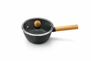 7-Piece Non-Stick Granite Cookware Set with Wooden-Style Handles in Black Granite, view 4