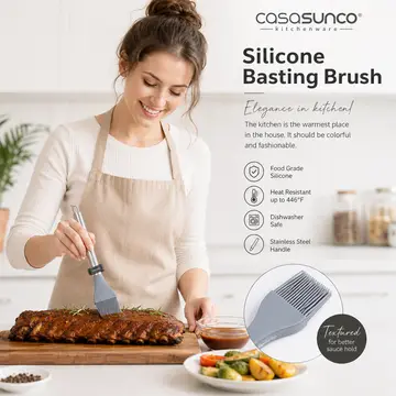 Premium Silicone Basting & Pastry Brush with Stainless Steel Handle in Grey, view 4