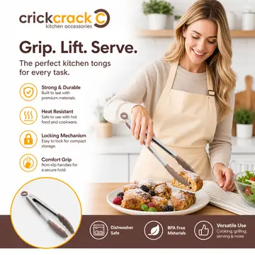 Premium Silicone Kitchen Tongs with Built-In Rest & Locking Mechanism in Taupe, view 4