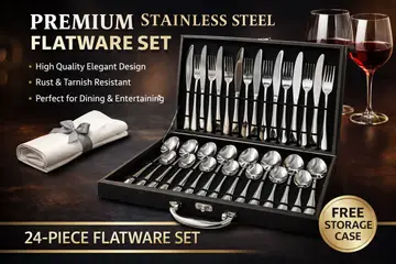 Premium 24-Piece Stainless Steel Cutlery Set in Luxury Briefcase in Black Case, view 4