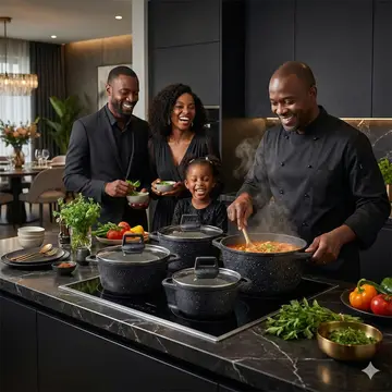 Premium 6-Piece Non-Stick Granite Coated Cookware Pot Set with Lids in Black Granite, view 4