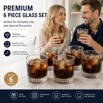 6-Piece Premium 310ml Old Fashioned Tumbler Glassware Set in Clear Glass, view 4