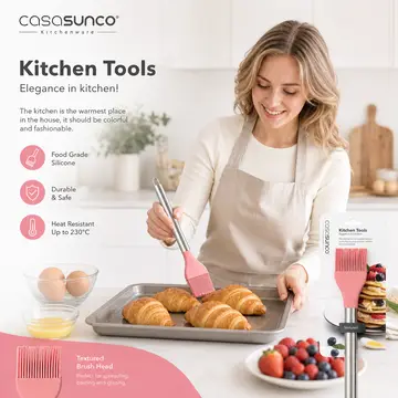 Premium Silicone Basting & Pastry Brush with Stainless Steel Handle in Pink, view 4